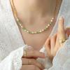Trendy Thai Green Cat's Eye & Freshwater Pearl Beaded Necklace in Titanium Steel