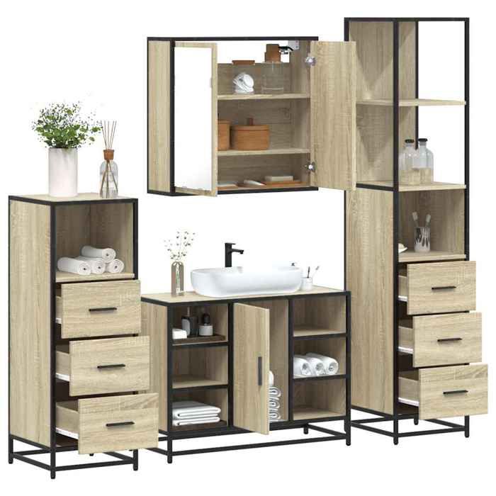 VidaXL Ensemble de meubles de salle de bain 4 pcs chêne sonoma, armoire de salle de bain, armoire de rangement de toilette, 3301271