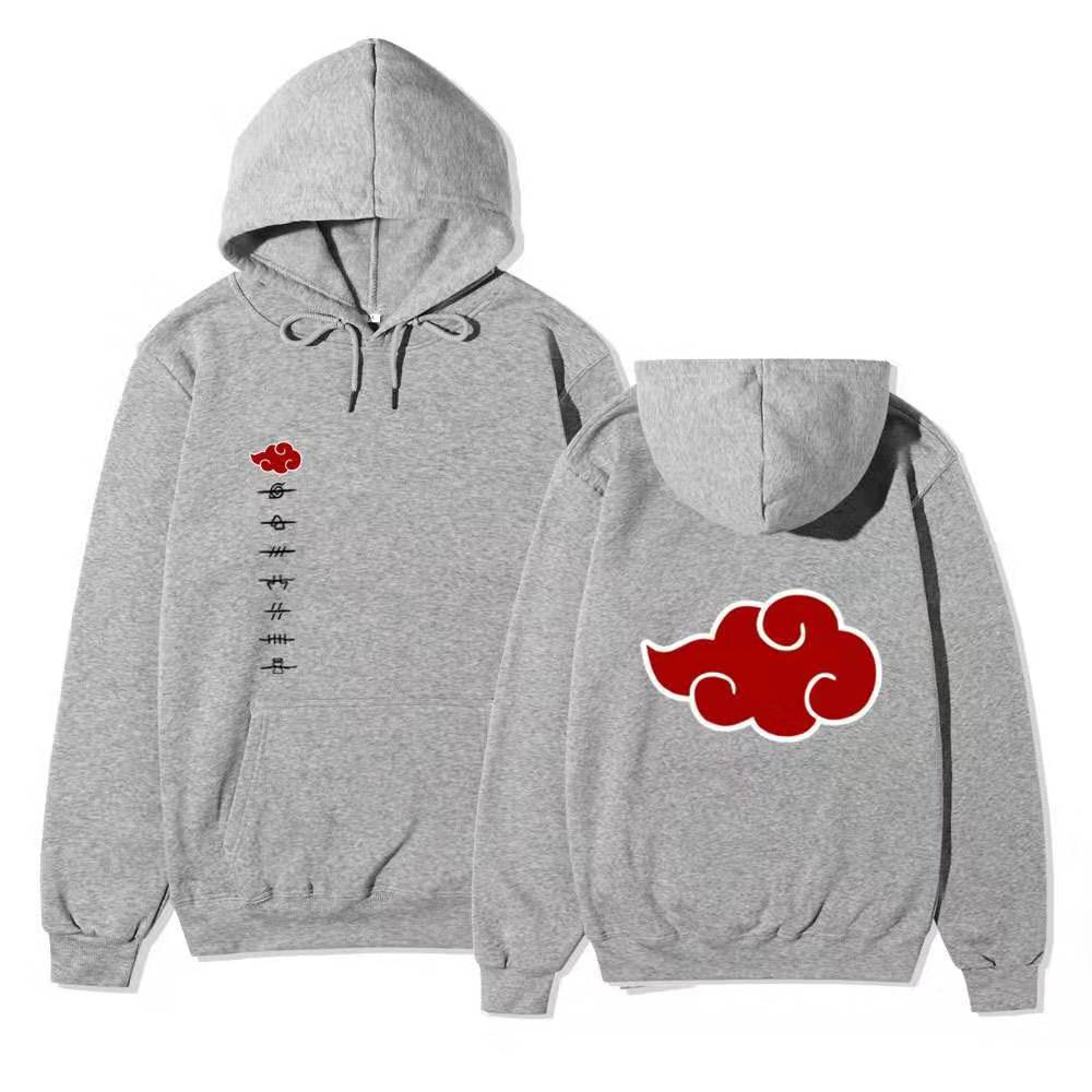 Unisex Naruto Akatsuki Hoodie, Double Side Red Cloud Symbol Print Anime Pullover Long Sleeve Hooded Sweatshirt