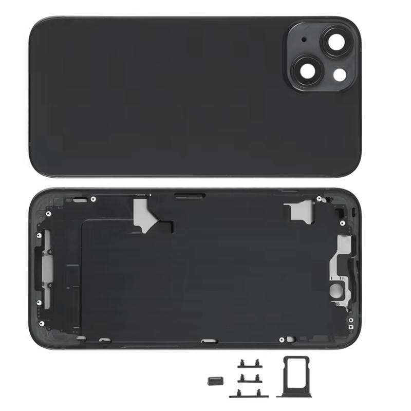 L19-Battery New Back Housing For Iphone 14 Housing Back Cover+ Mid Chassis Frame+SIM Tray+Side Key Black