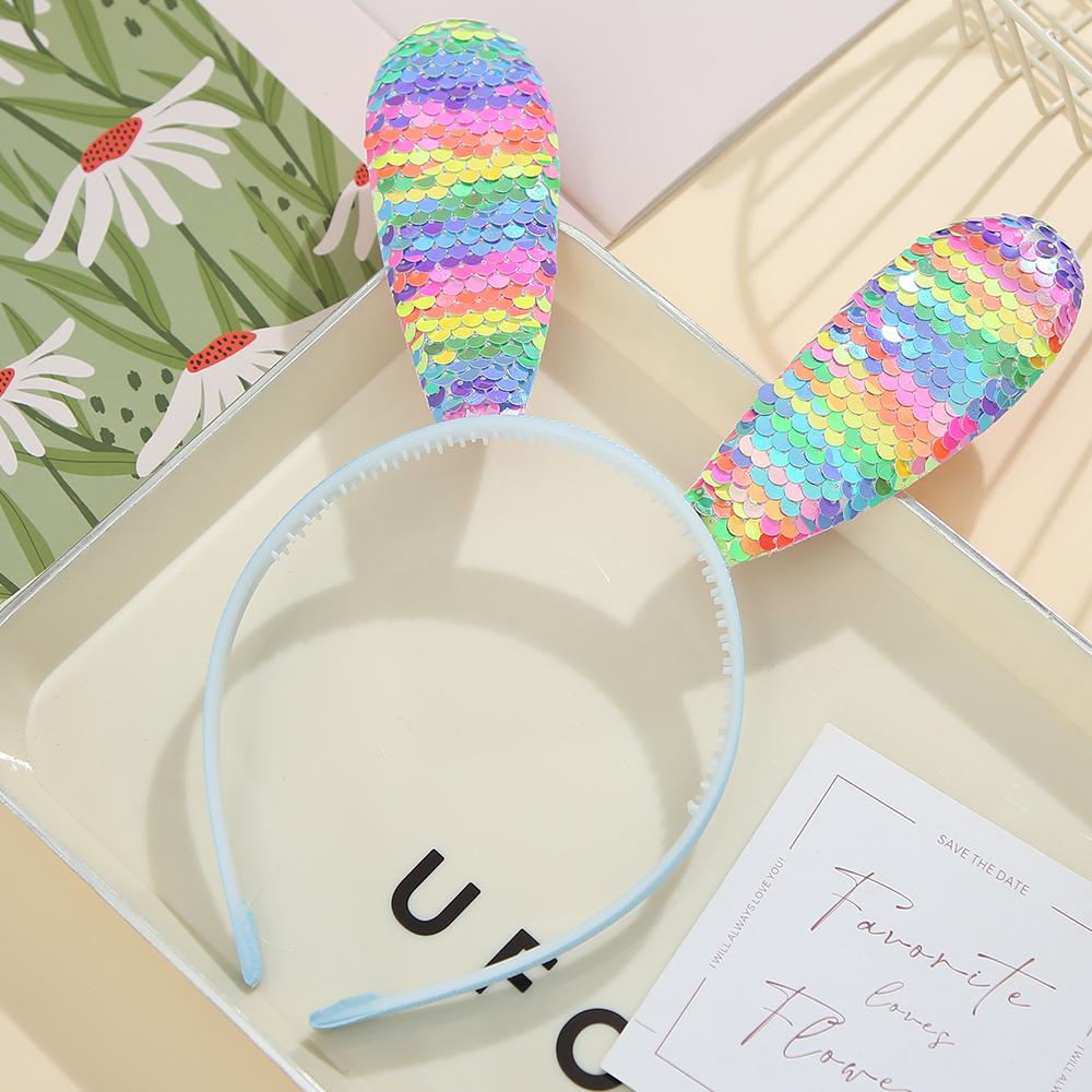 Rabbit Ears Headband Glitter Sequin rabbit Hairbands Shiny Headband Hair Metal Hoop Hair Party Decoration
