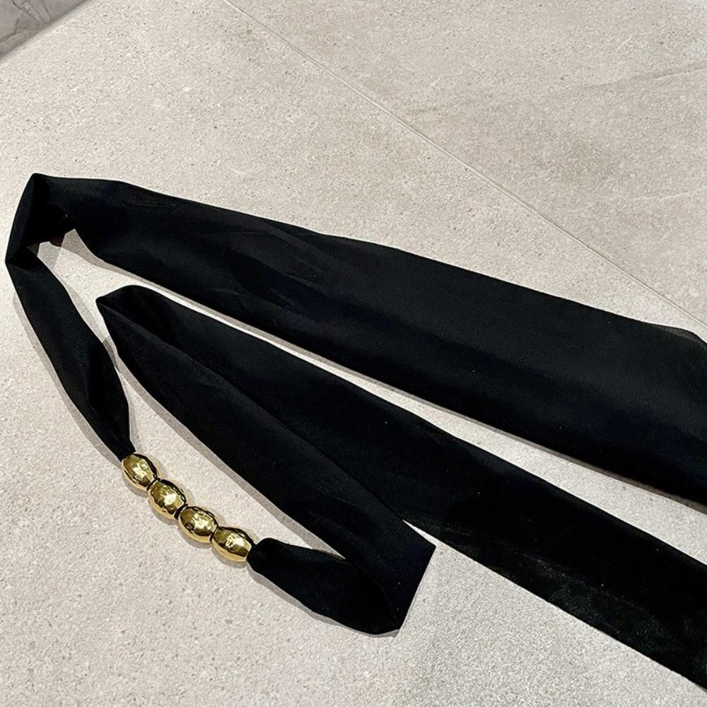 Western Style Beaded Silk Scarf Necklace Elegant Ribbon Choker Lace-up Collarbone Chain  Girls