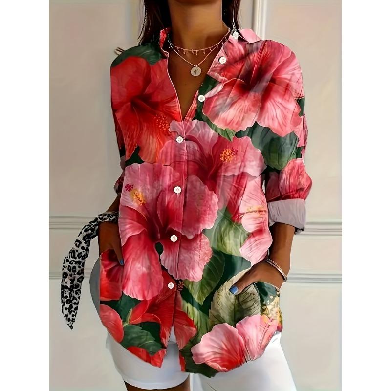 Fashion Women's Summer Shirt Top Elegant Long Sleeve Button Floral Print Shirt Sophisticated Casual Comfortable Women's Clothing