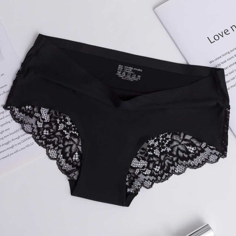 Women Ice Silk Seamless Low Waist Lace Sexy Breathable Ladies Panties