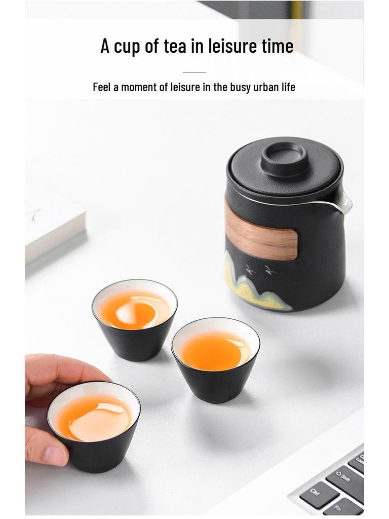Portable Travel Tea Set: One Pot with Three Cups and Carry Bag for Camping & Solo Brewing