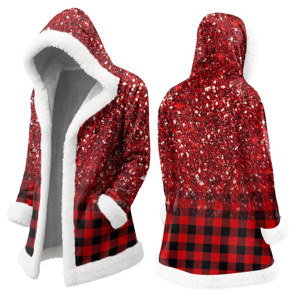 Unisex Casual And Fashionable Plush Collar Hooded Long Sleeved Floral Gradient Printing Jacket