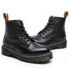 Lychee Pattern 101 Cargo Boots Women's 6-hole Top Layer Soft Cowhide Couple Boots Medium Platform Leather Motorcycle Boots Round Toe