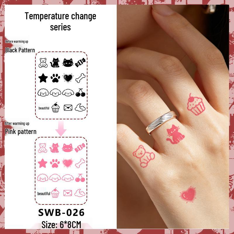 Temperature-Sensitive Succubus Finger Color-Changing Waterproof Tattoo Sticker - Cute Cartoon Design