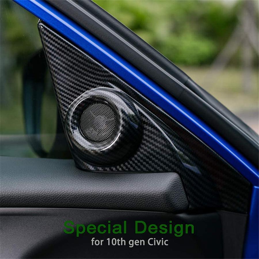 Carbon Fiber Look Inner Front Door Speaker Cover Trim For Honda Civic 10th 2016-2021