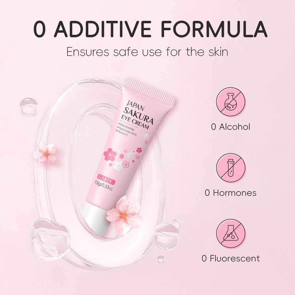 LAIKOU Sakura Faltenreduzierende Augencreme mit Roll-Applikator Schnelltrocknend Feuchtigkeitsspendend Hyaluronsäure Erfrischendes Augen-Serum 15ml