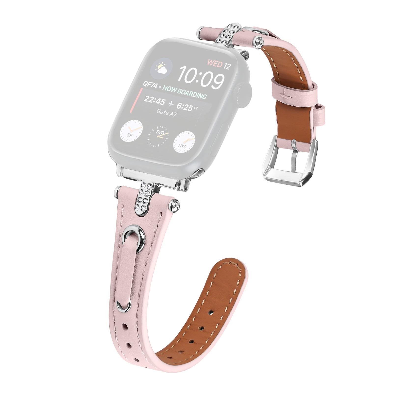 

For Apple Watch Series 9 8 7 41mm/6 5 4 SE SE (2022) SE (2023) 40mm/3 2 1 38mm Watch Band Silver Buckle Watch Strap Pink