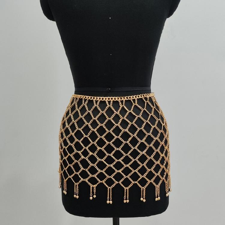 Gold/Silver Body Chain Skirt Elegant Hollow Meshes Body Jewelry Skirt for Women Ideal for Nightclub Wear