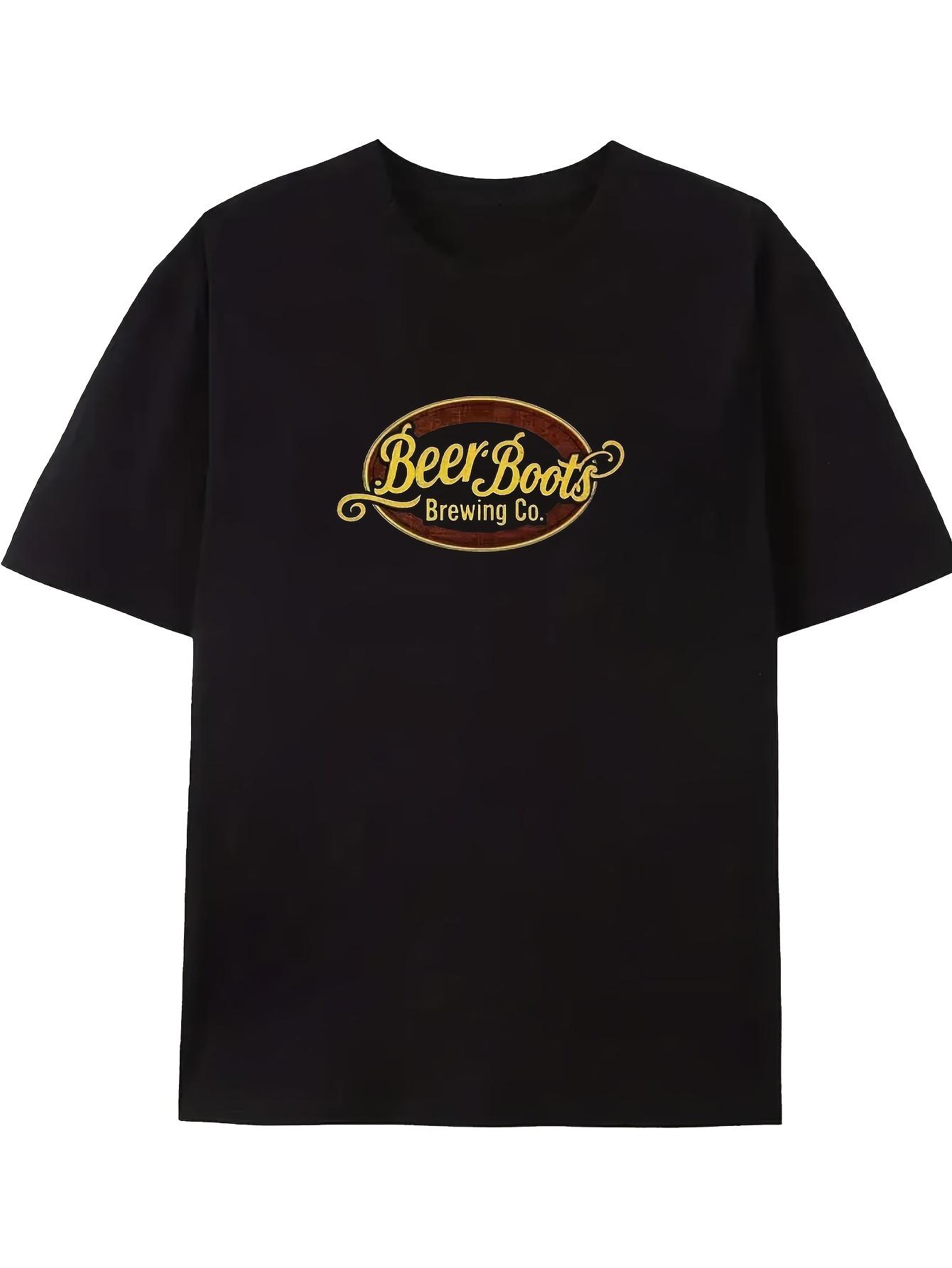 Men S Beer Boots Brewing Co Logo T-Shirt, Soft Breathable with Bold Yellow Golden Brewery Design, Loose Fit Casual Tee for Beer Festivals, Lager Lover S разноцветный