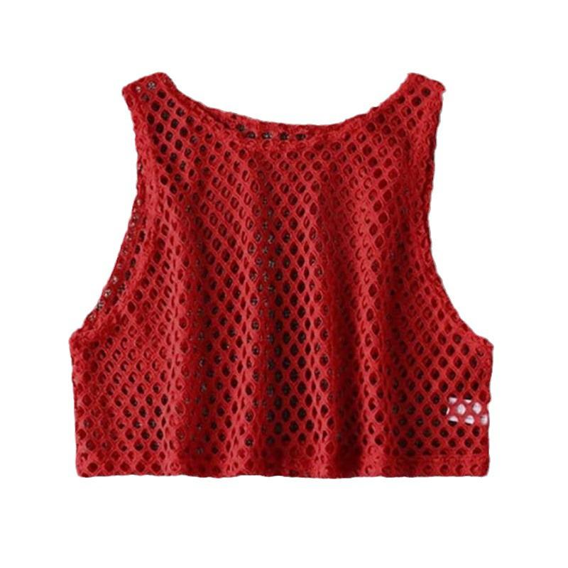 New Women's Sexy Mesh Sleeveless See-Through Round Neck Tank Top