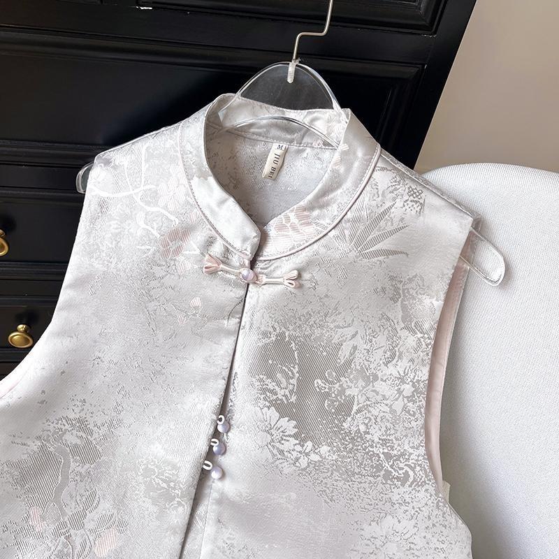 2025 temperament versatile vest women's high-end stand-up collar button-up jacquard sleeveless top