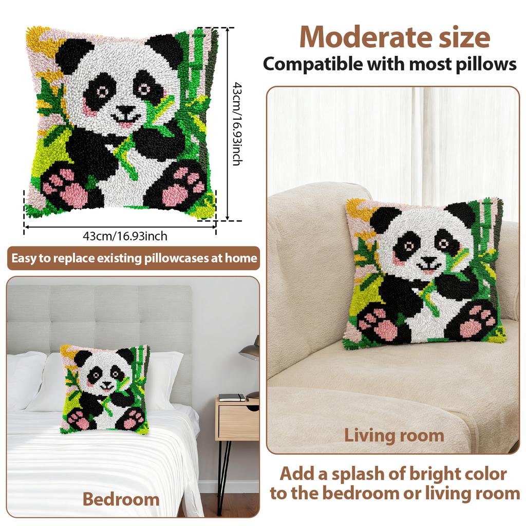Latch Hook Kits for Adults Beginners Cute Animal Latch Hook Pillow Kit with Yarn Embroidered Fabric for Home Sofa Decor 17x17