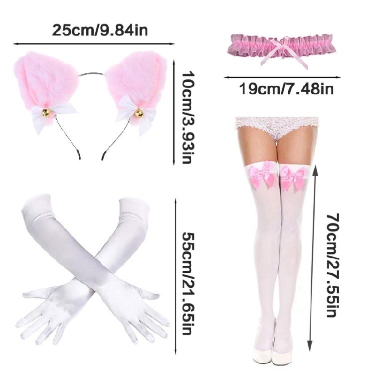 Catgirl Dress Up Cosplay Set With Cats Ear Headband Lace Collar Necklace Gloves and Sock for Women Girls Cosplay Party