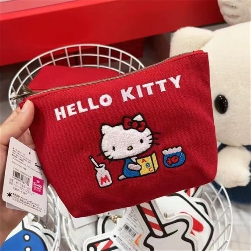 Cute Sweet Sanrio Hello Kitty Handle Cosmetic Bag Coin Purse Girly Travel Card Holder Id Key Large Capacity Portable Storage Bag