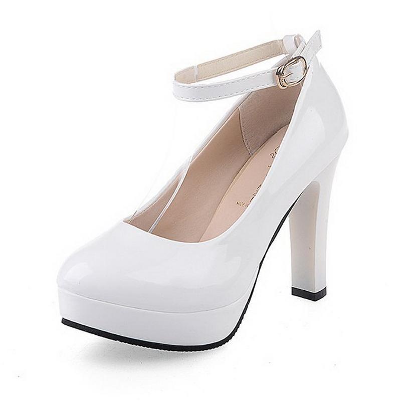 

Women Round Toe High-heeled Single Shoe Ankle Strap Platform Pumps for Office Career Nightclub Party Banquet Wedding Catwalk 35 белый