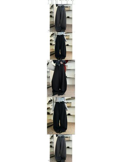 Endorsed by Xiao Yang (158cm) - Women's Woolen High Waist Cropped Wide-Leg Pants, Plush Thickened, 2025 Winter Collection.