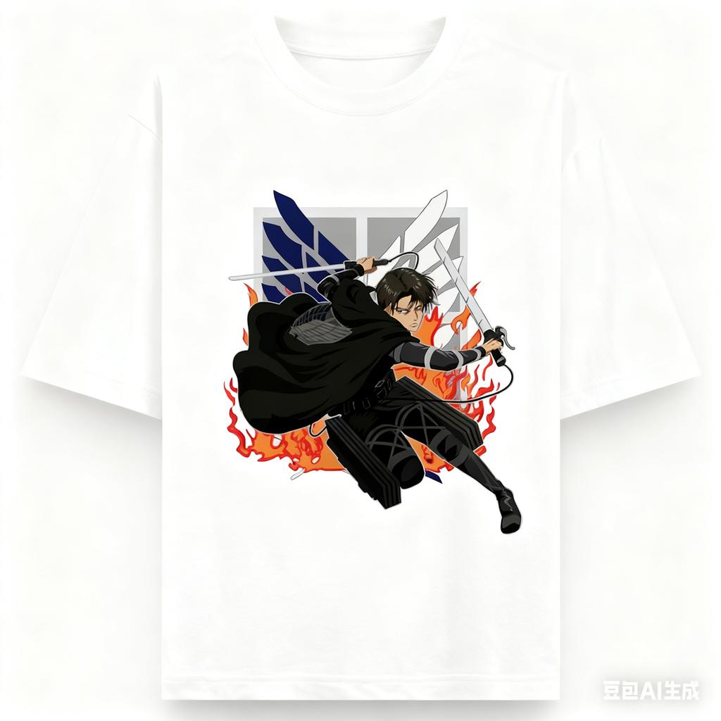 Attack on Titan Anime Levi Ackerman Druck Oversized Baumwoll T-Shirt Herren und Damen Harajuku Lässig Sommer Schweißabsorbierendes T-Shirt