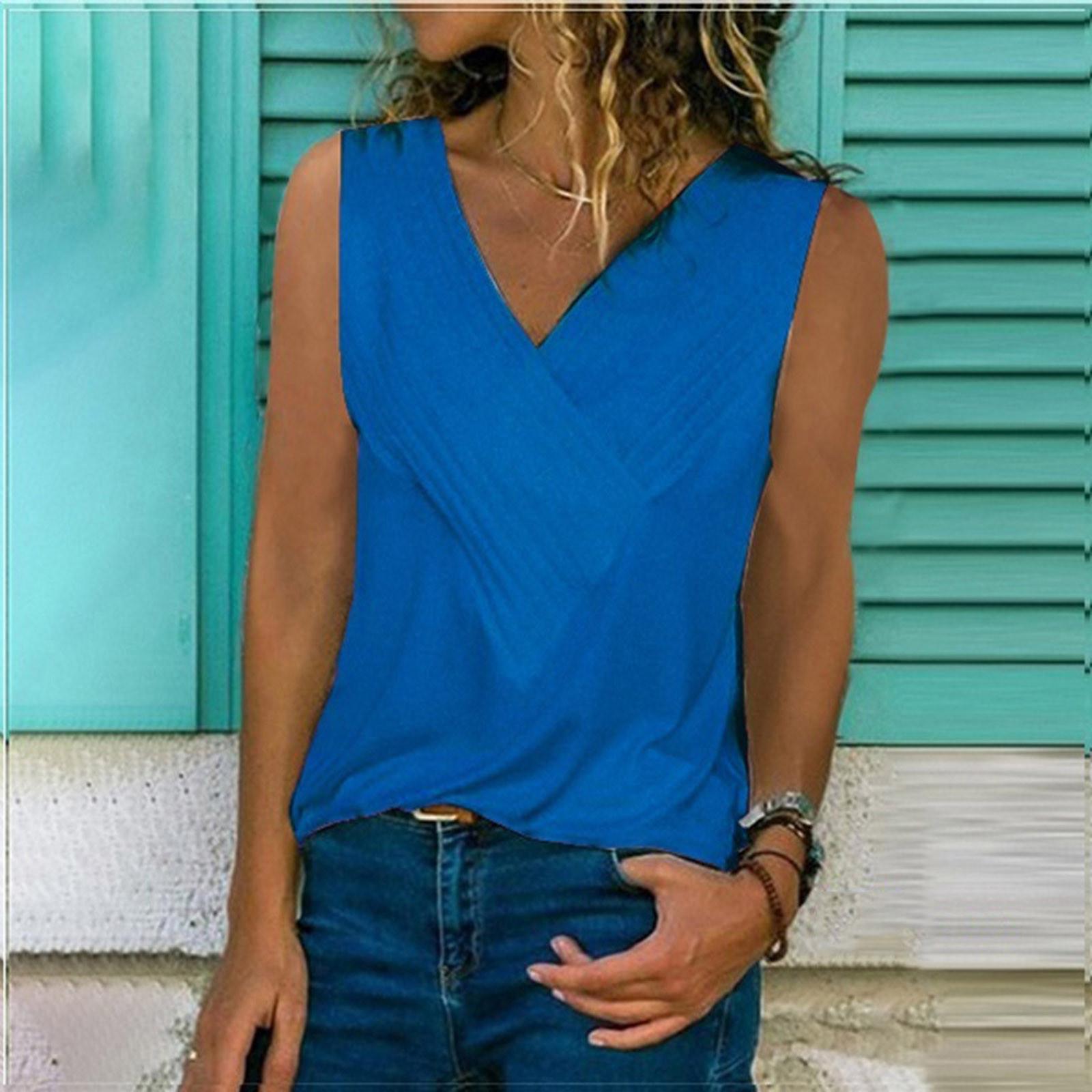 

Женская блузка без рукавов с v-образным вырезом, простые футболки, подходит для туники, майки