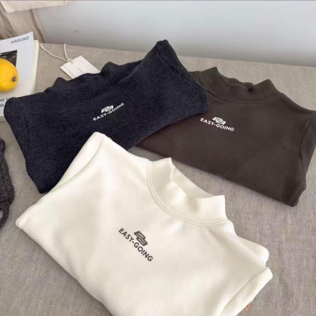 Unisex Kids Plush High-Neck Long-Sleeve T-shirt, Double-Sided, Autumn/Winter Hot Seller, Medium/Large Children's Base Layer Top