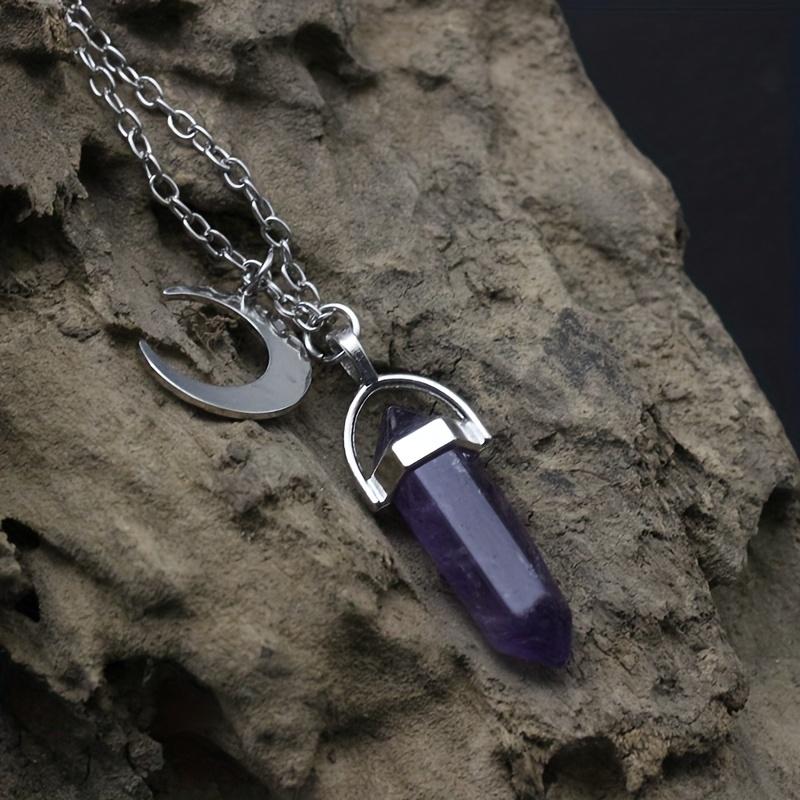 Osobowość półksiężyc sześciokątny naszyjnik duchowy Reiki czarownica kamień szlachetny biżuteria na szyję dla kobiet dziewczyn prezent