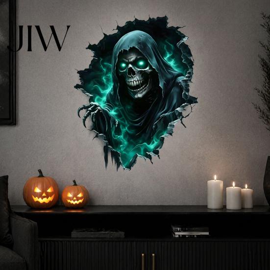 Removable Wall Art Halloween Theme Sticker, Horror Skull Decal, Waterproof Self-adhesive Haunted House Supplies Art, for Home Living Room Bedroom And