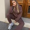 Europäisches und amerikanisches lässiges Damen-Herbst- und Winteranzug einfarbiger langärmeliger lockerer Kapuzenpullover elastische Jogginghose zweiteiliges Set