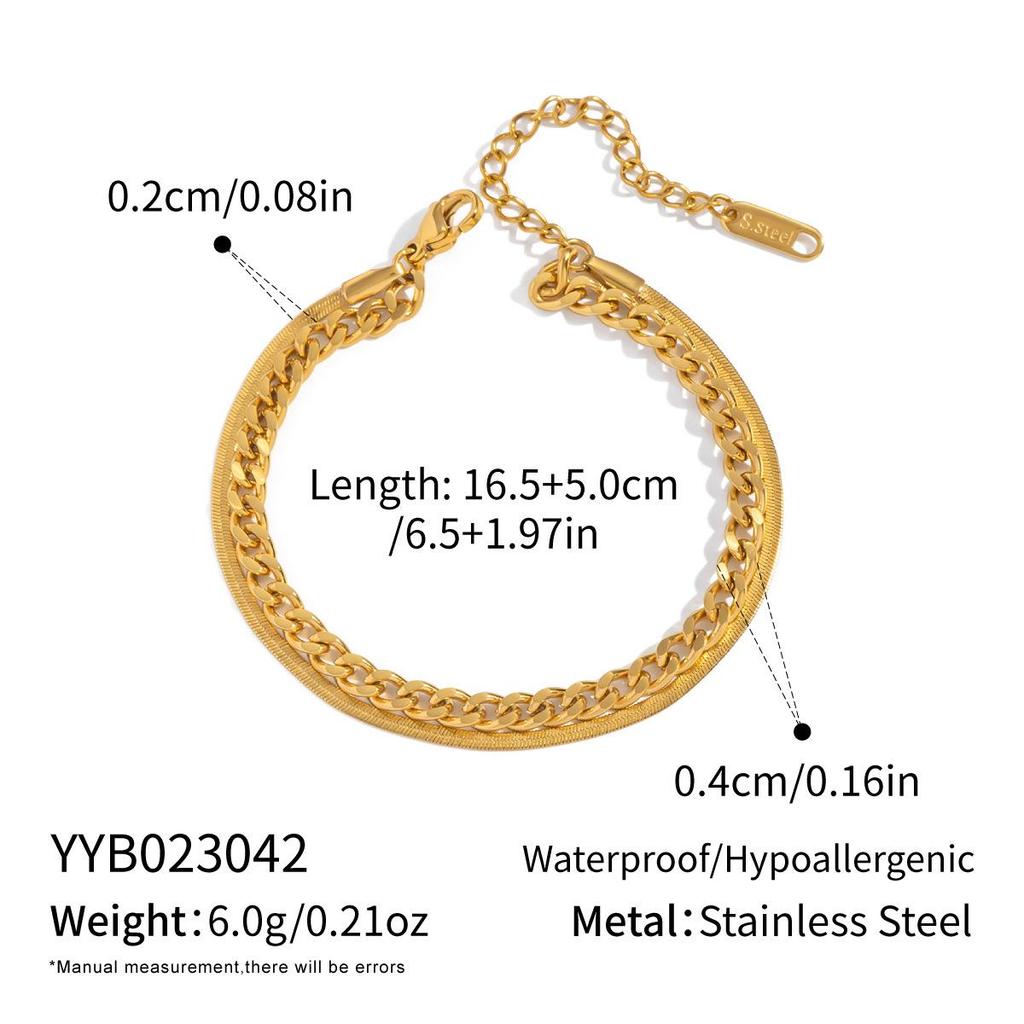 "Doppellagiges kubanisches und flaches Schlangenkettenarmband aus Titanstahl aus 18 Karat Gold für Damen"