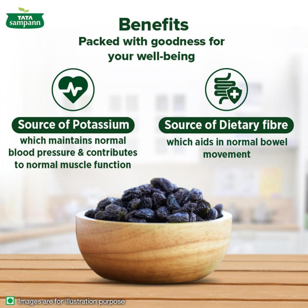 Tata Sampann Afghani Black Raisins Seedless 100% Pure Kali Kishmish Delicious Snack Rich in Potassium and Fibre 200 g Pack