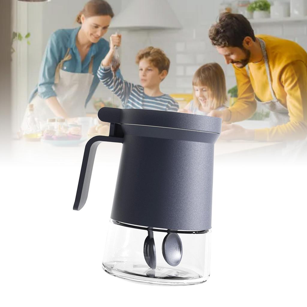 Glass Seasoning Bottles with 2pcs Spoon Clear Glass Spice Jars Large Capcacity Kitchen Seasonning Storage Box