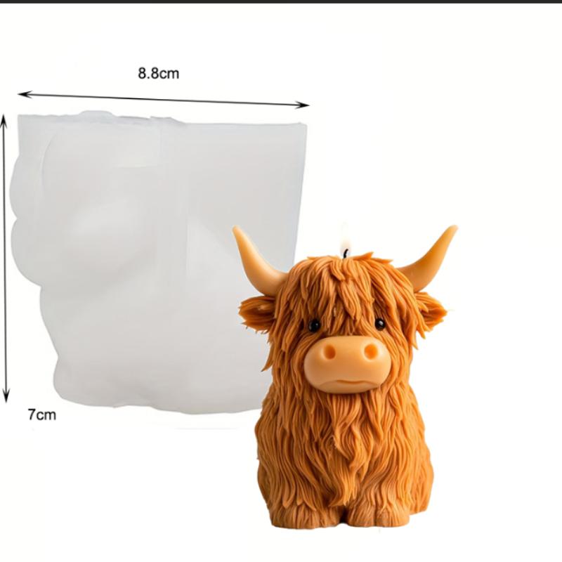 Alpine Cow Candle Mold - Epoxy Resin and Clay Handmade Silicone Mold, Richly Detailed Highland Cow Design, Black and White Textu