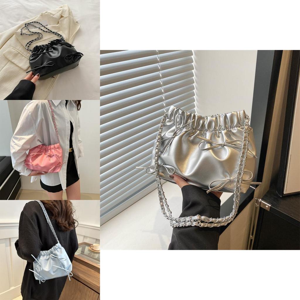 Small Chain Shoulder Crossbody Bag 2024 New Spring Korean Style Street Chic Pu Bucket Bag