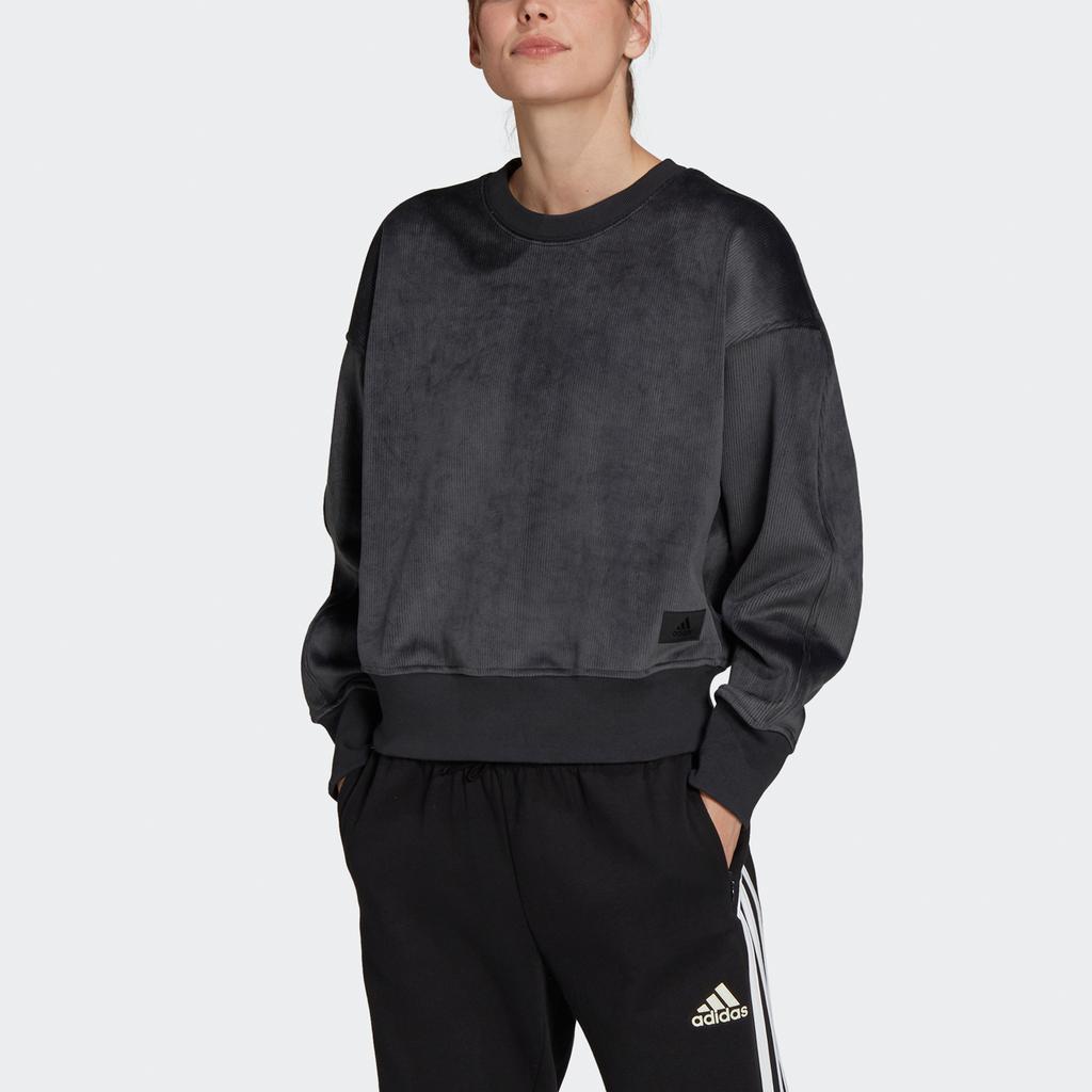 Adidas Corduroy Textured Sports Pullover Sweater Women Tops Black H31102