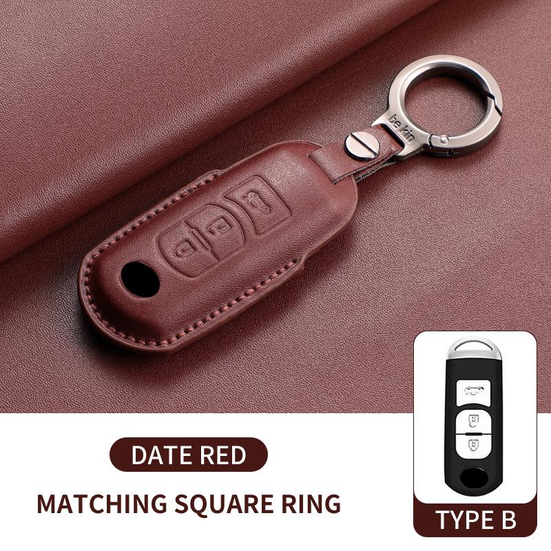 Coque de protection en cuir pour clé de voiture Mazda 3 6 Atenza Axela Demio Cx5 Cx3 Cx7 Cx9 Mx5 Coque de porte-clés télécommandé pour voiture Accessoires brown