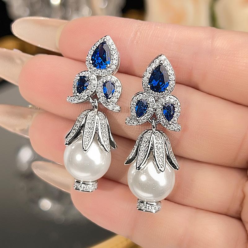 Earrings Pearl Jewelry Fashion Temperament Red Corundum High Sense Women'S Versatile Earrings
