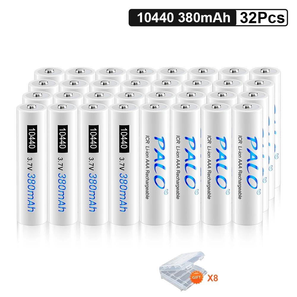 PALO 20-40pcs 10440 Battery 380mAh Top Button 3.7V 10440 Rechargeable Lithium Battery AAA 3A Rechargeble Li-ion Batteries