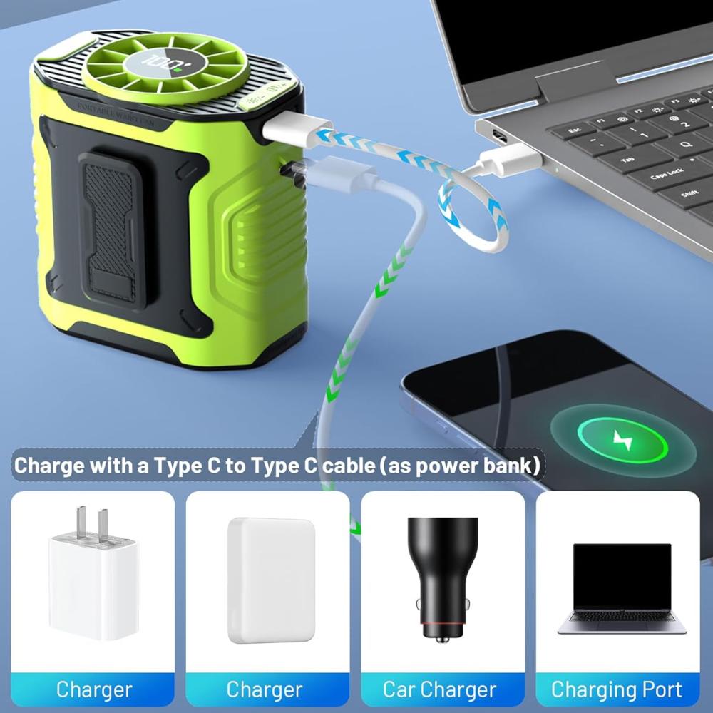 Portable Waist Clip Fan Mini Hanging Neck Fans USB Rechargeable Fans Outdoor Working Camping Waist Fan With Power Bank LED Light