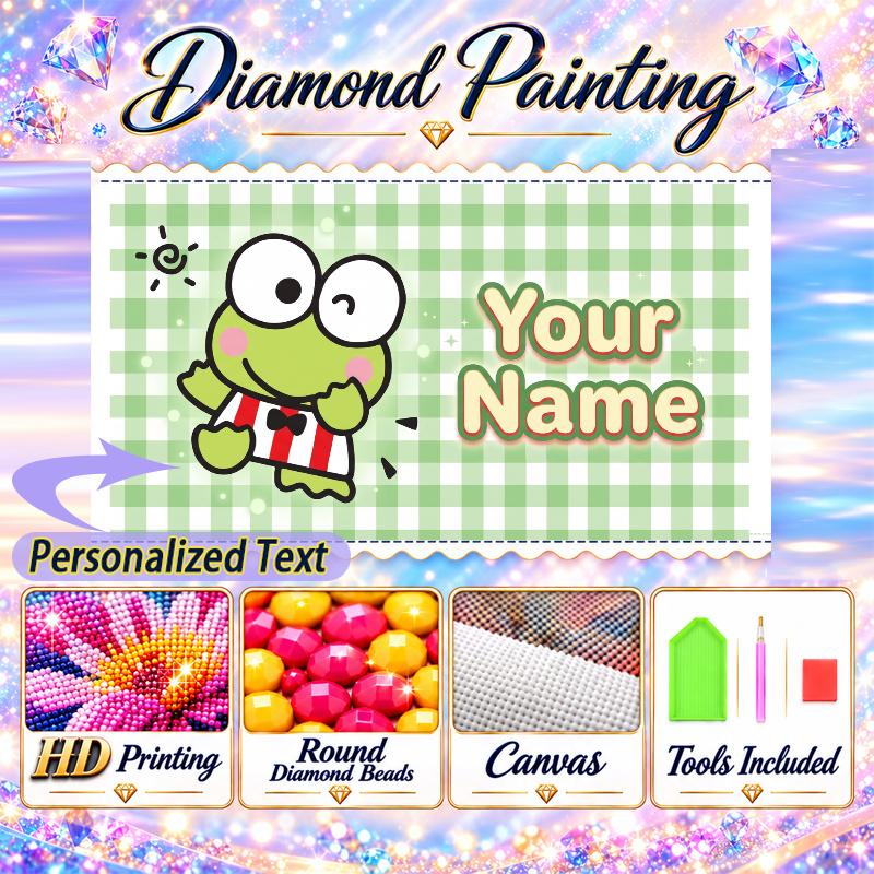 Keroppi 5D DIY Diamond Painting Custom Name Text, Full Drill Rhinestone Mosaic Art Home Gift