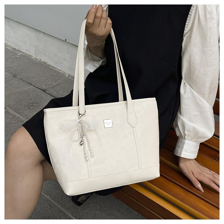 European American Style Faux Leather Tote Bag for Women, Elegant Embossed Large Capacity Shoulder Handbag, Casual Commute Work Bag KTB