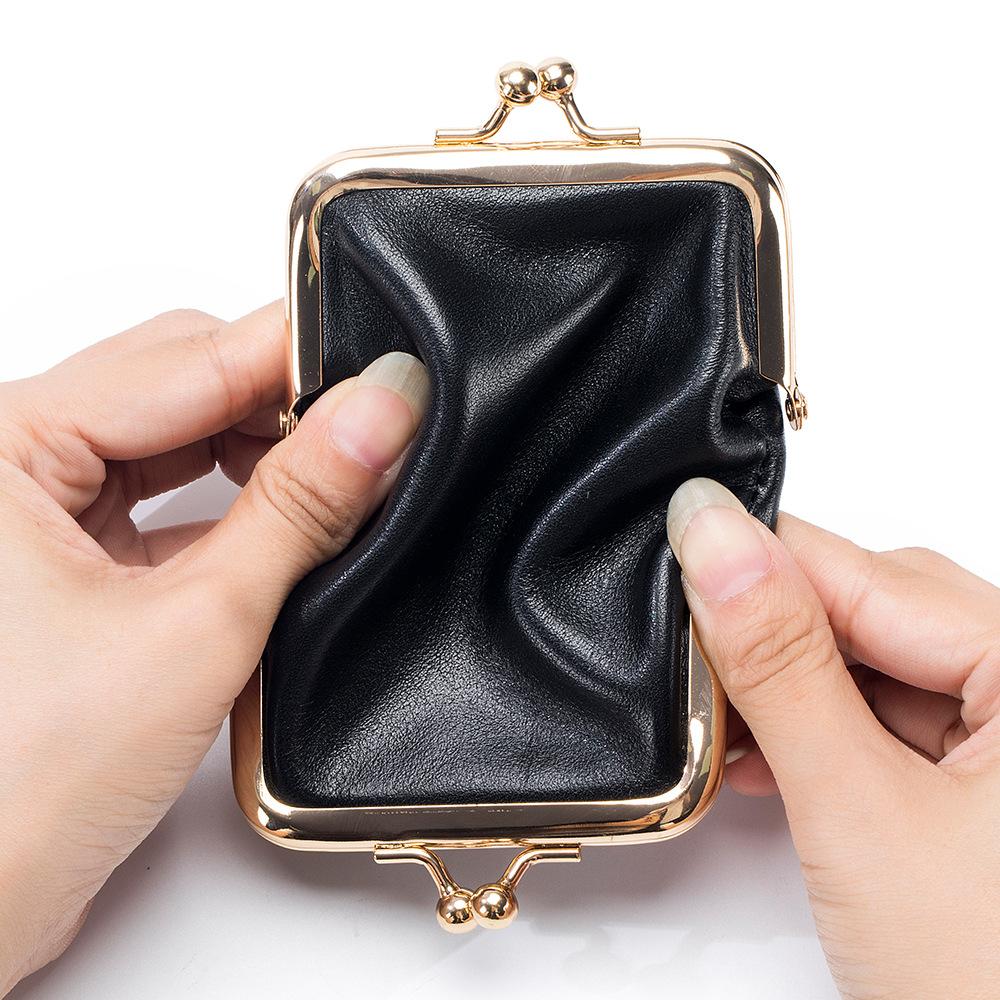 New Compact Retro Double Clip Clip Change Bag Women's European and American First Layer Oil Wax Leather Coin Bag Storage Bag Fans