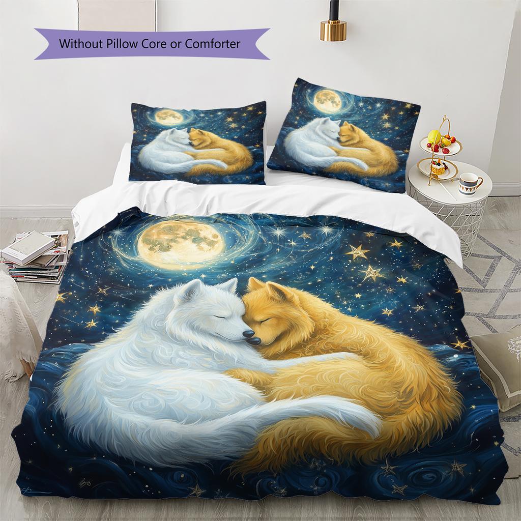 Two Samoyeds Pattern Bedding Home Decoration Birthday Gift (1 * duvet cover + 2 * pillowcase, without core)