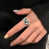 Sterling Stunning S925 Silver Deep Dark Green Mosaic Heart Open Adjustable Ring Women For