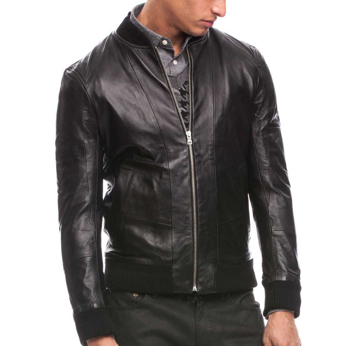 

SkinOutfit Men s Genuine Lambskin Black Leather Jacket Stylish Motorcycle Bomber Biker Outerwear MJ 158 XS чорний