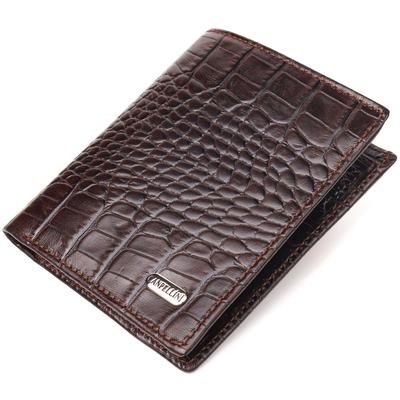 Compact Men's Wallet Made of Genuine Textured Leather CANPELLINI Purse 21496 Brown