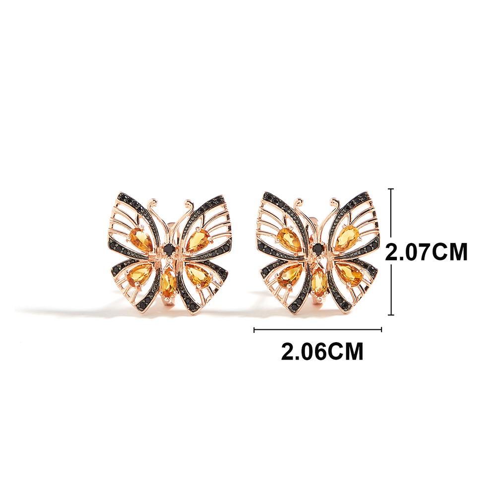 Fancy Butterfly Style  Silver Jewelry Set Earrings Ring Natural Citrine Gemstone Light Luxury Jewelry for Girls Birthday