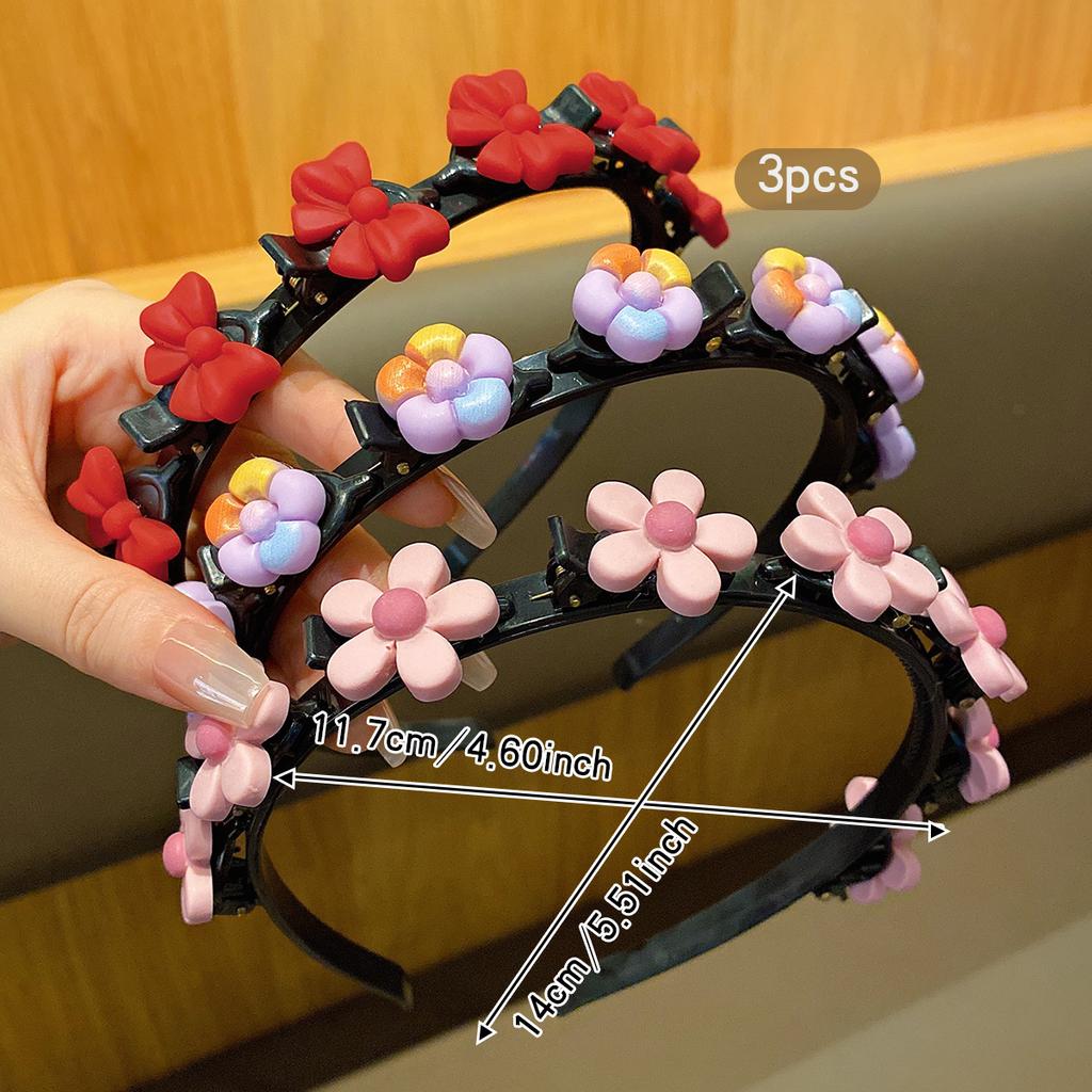 3 Cute Children's Braided Hair Hoops Cartoon Hairpin Headflowers Suitable for Daily Use