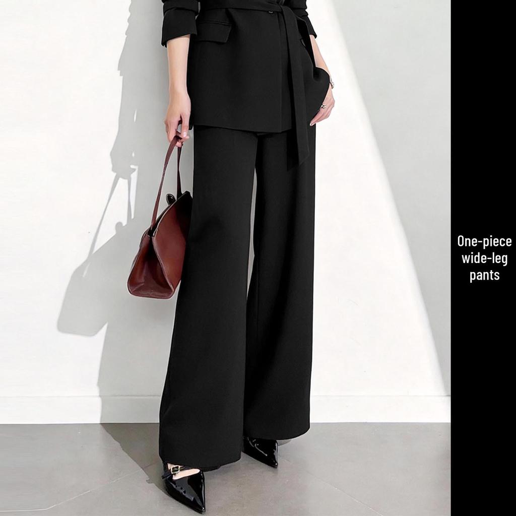 Elegant Coffee-Colored Collarless Skirt Suit for Women with Waist-Cinching Belt - Perfect for Urban Professional Style and Commuting.